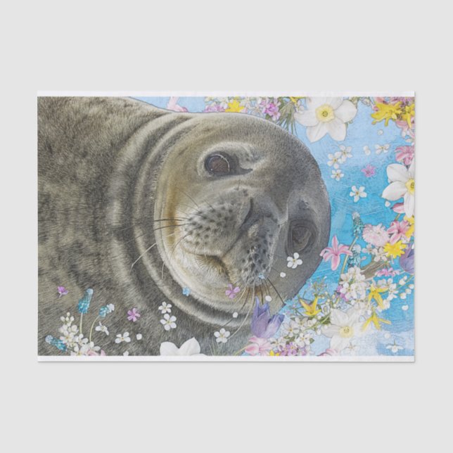 Papel De Seda Fairytale Sealion no Oceano de Flores (Frente )