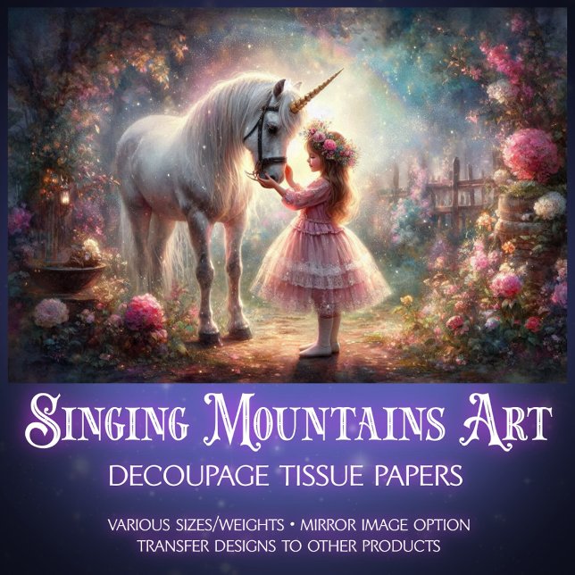 Papel De Seda Fairytale Secret Garden Unicorn Girl Decoupage  (Criador carregado)