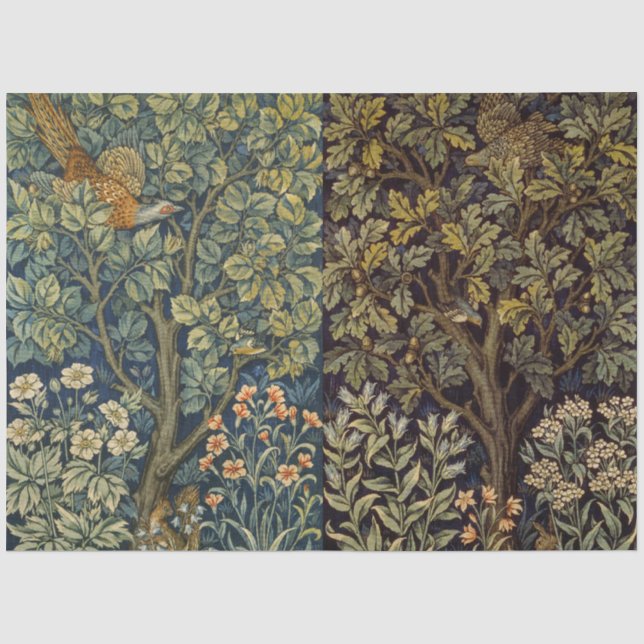 Papel De Seda Faisão Galo William Morris Ave Floresta Árvore (Frente )