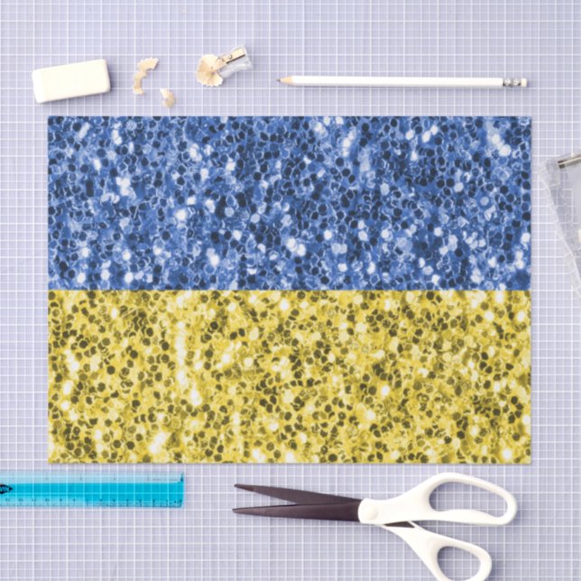 Papel De Seda Faíscas de brilho azul amarelo da bandeira da Ucrâ (Arte )