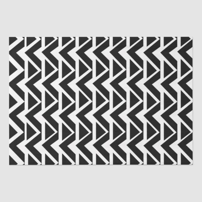 Papel De Seda Faixa Chevron de Triângulo Preto e Branco (Frente )