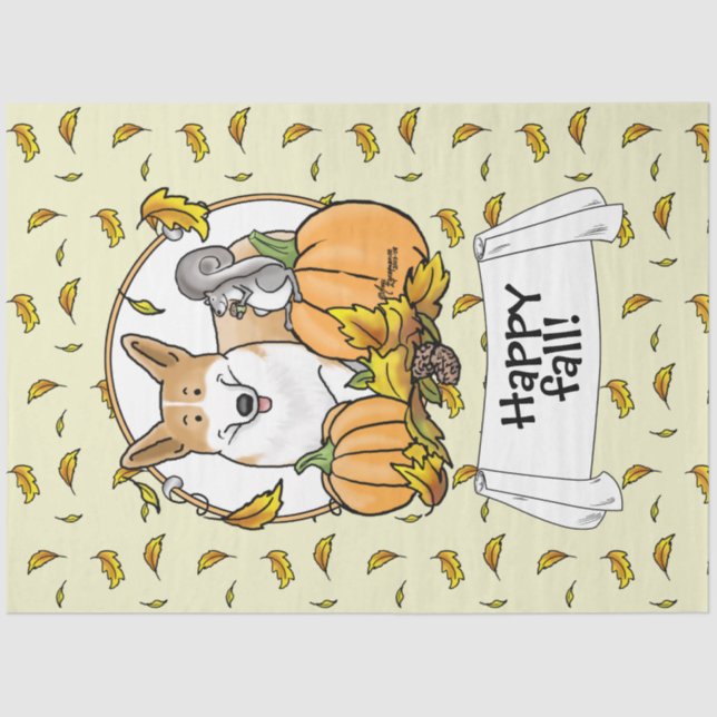 Papel De Seda Fall Pembroke Welsh Corgi (vermelho 1) Pumpkins Cu (Frente )