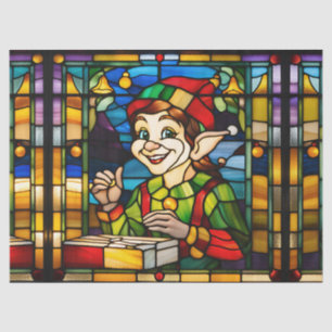 Papel De Seda Falso Vidro Pintado Duende de Natal para Decoupage