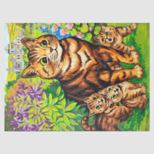 Papel De Seda Família de Gatos em Jardim, Louis Wain