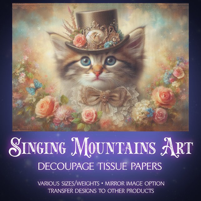 Papel De Seda Fancy Elegant Feline Floral Decoupage  (Criador carregado)