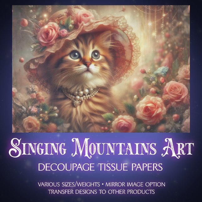 Papel De Seda Fancy Pink Floral Shabby Chic Cat Decoupage  (Criador carregado)