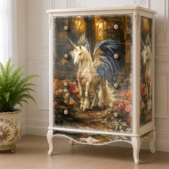 Papel De Seda Fantasia Azul Unicórnio Decoupage Florestal (Criador carregado)