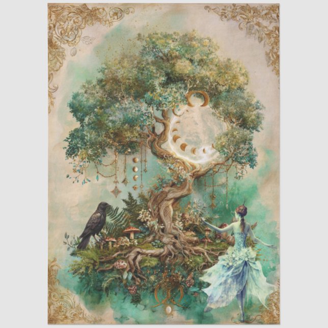 Papel De Seda Fantasia Caprichosa Colagem de Arte Celestial Deco (Frente )