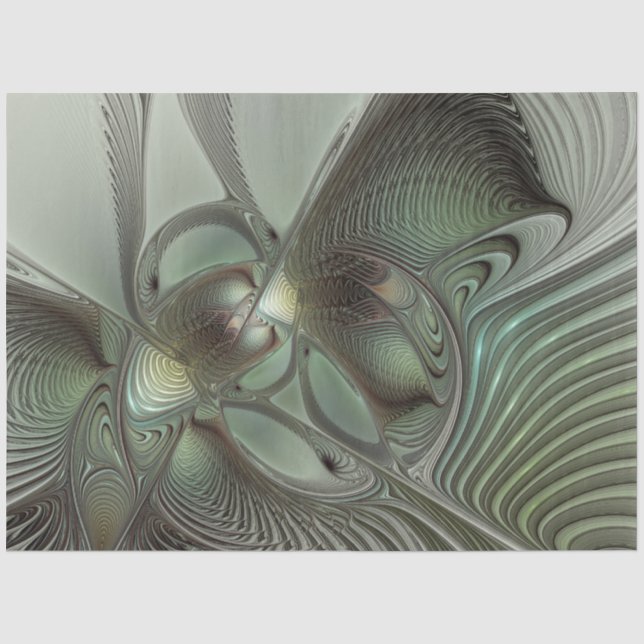 Papel De Seda Fantasia de Arte Fractal da Cinza Olive Sage (Frente )