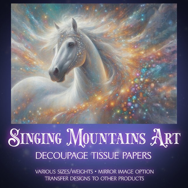 Papel De Seda Fantasia de Cavalo Branco Estrelado em Decoupage (Criador carregado)