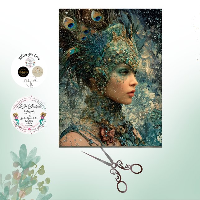 Papel De Seda Fantasia de Decoupage Mulher Pavão Teals Penas (Criador carregado)