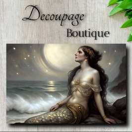 Papel De Seda Fantasia de Sereia Dourada ao Luar Decoupage