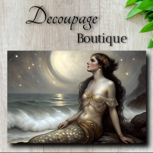 Papel De Seda Fantasia de Sereia Dourada ao Luar Decoupage