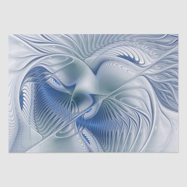 Papel De Seda Fantasia Dinâmica Abstrata Tons Azuis Arte Fractal (Frente )