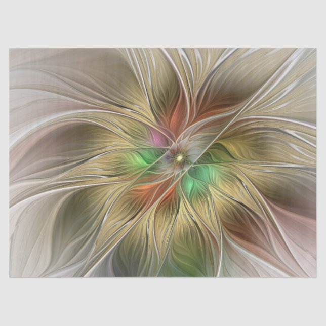 Papel De Seda Fantasia Floral Com Moderno Abstrato Fractal Doura (Frente )