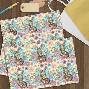 Papel De Seda Fantasia Floral de Gato Fada Tabby Pastel Capricho