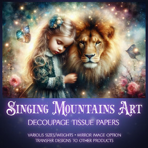 Papel De Seda Fantasia Narnia Leão Amigo e Menina Decoupage