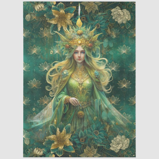 Papel De Seda Fantasia Rainha da Floresta Esmeralda Decoupage (Frente )