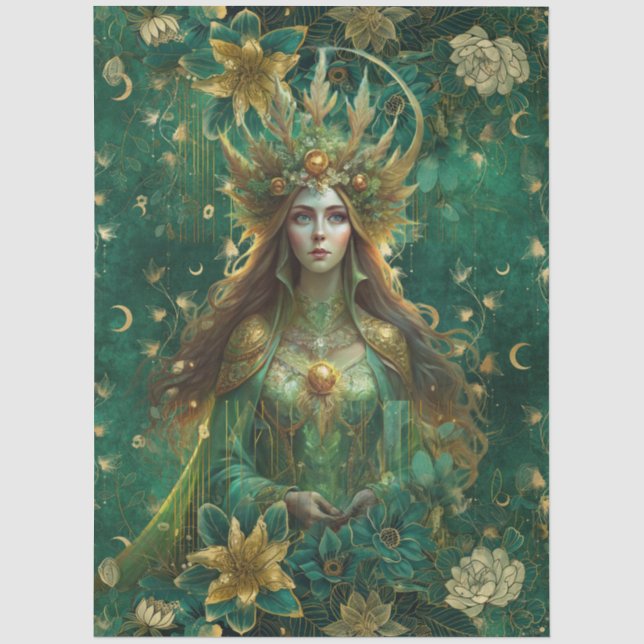 Papel De Seda Fantasia Rainha da Floresta Esmeralda Decoupage (Frente )