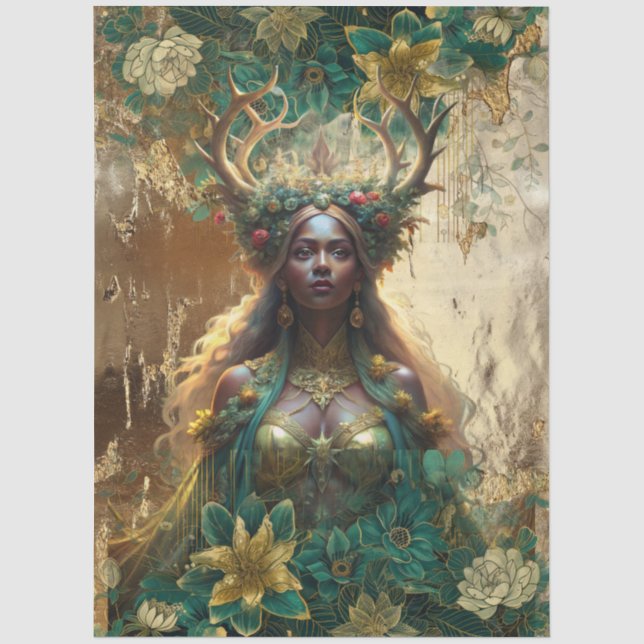 Papel De Seda Fantasia Rainha da Floresta Esmeralda Decoupage (Frente )