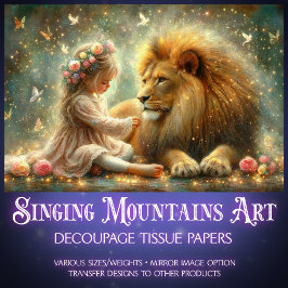 Papel De Seda Fantasia Whimsical Amiga Menina e Decoupage do Leã