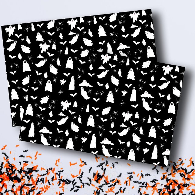 Papel De Seda Fantasma, Morcegos e Aranhas, Padrão de Halloween (Cute Ghost, Bats & Spiders Halloween Pattern Tissue Paper)