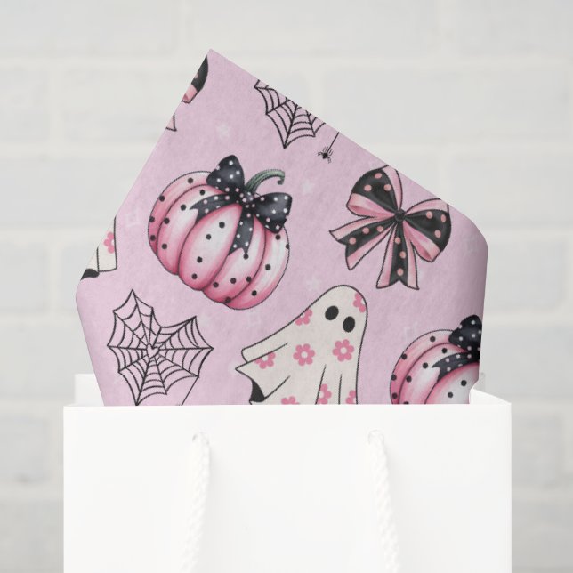 Papel De Seda Fantasma Rosa de Halloween  (Sacola de presentes)
