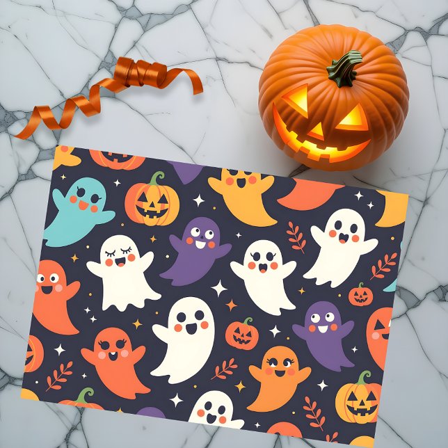 Papel De Seda Fantasmas Amigáveis e Pumpkins Padrão de Halloween (Criador carregado)