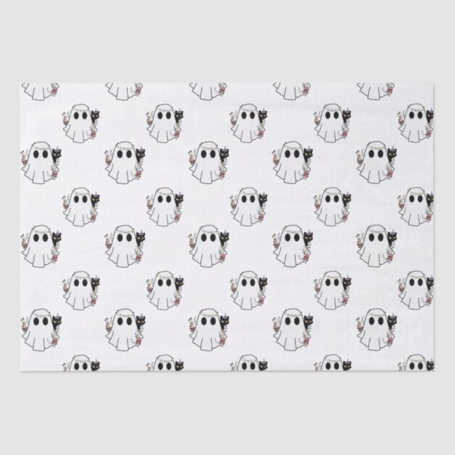 Papel De Seda Fantasmas brancos e gatos pretos (Frente )