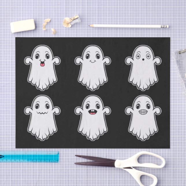 Papel De Seda Fantasmas Com Rostos Diferentes Fofo Halloween Pre (Arte )