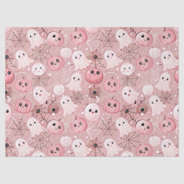 Papel De Seda Fantasmas Rosa e Pumpkins Whimseen (Frente )