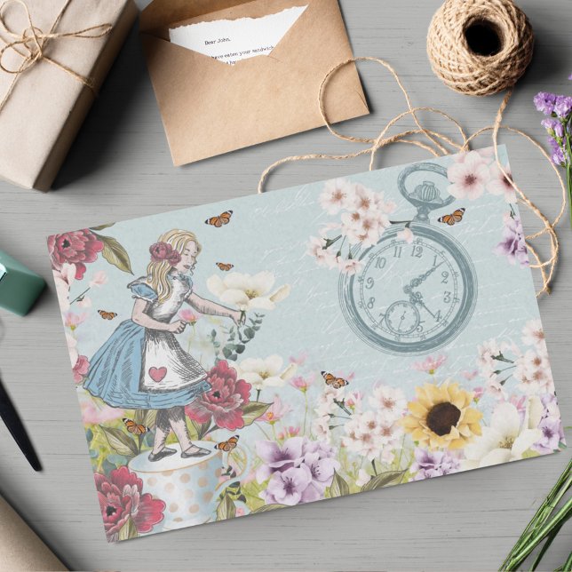 Papel De Seda Fantasy Alice No País das Maravilhas, Prado Floral (Criador carregado)