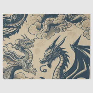 Papel De Seda Fantasy Antiquados Dragões