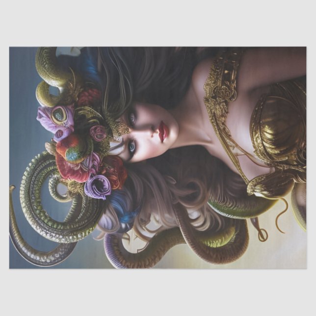 Papel De Seda Fantasy Belo Medusa Flores Cobras Decoupage (Frente )