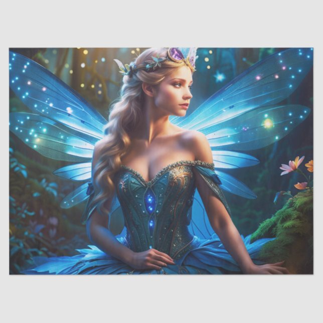 Papel De Seda Fantasy Blue Dragonfly Fairy Princess Decoupage (Frente )