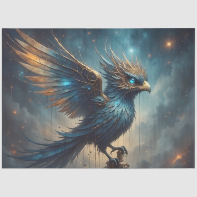 Papel De Seda Fantasy Blue Phoenix Bird Decoupage Paper (Frente )