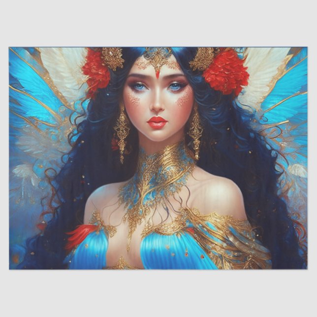 Papel De Seda Fantasy Blue Water Fairy Mermaid Decoupage (Frente )