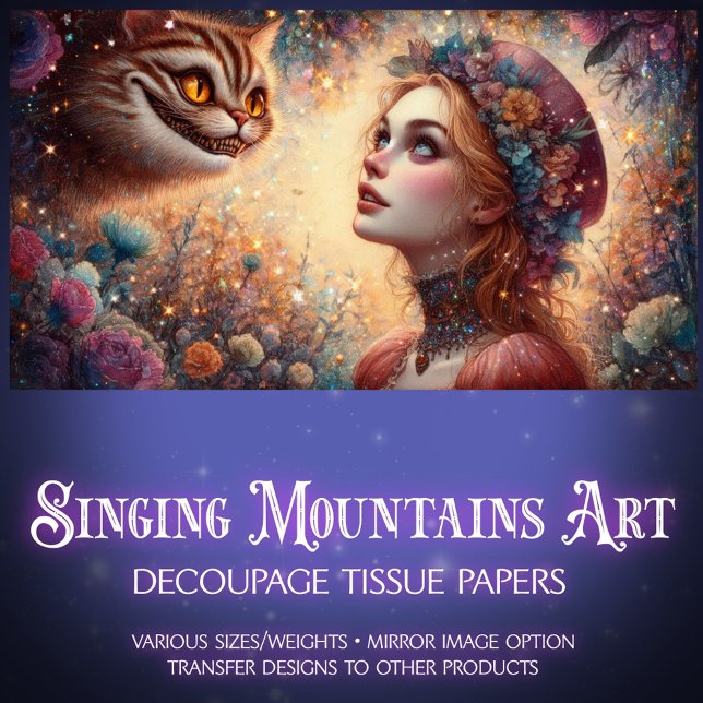 Papel De Seda Fantasy Cheshire Cat and Alice Decoupage (Criador carregado)