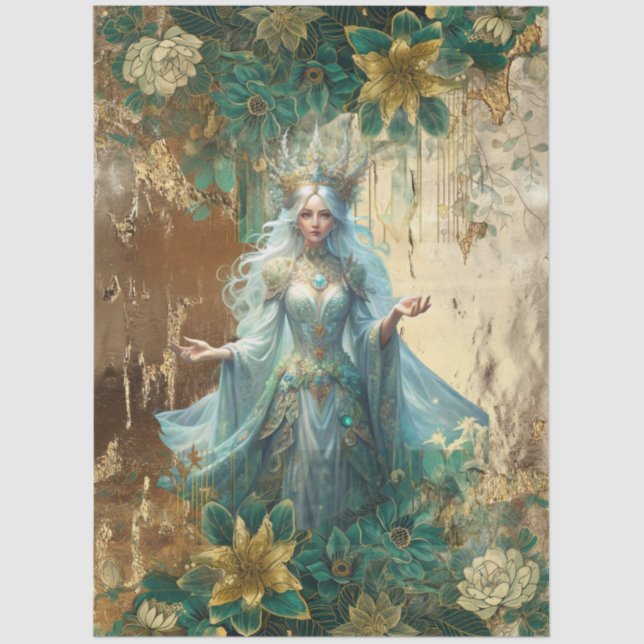 Papel De Seda Fantasy Emerald Forest Queen Decoupage (Frente )