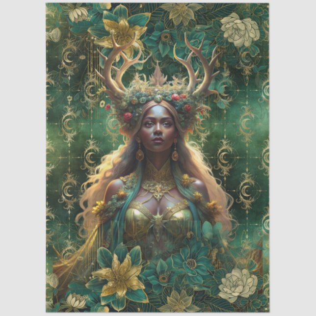 Papel De Seda Fantasy Emerald Forest Queen Decoupage (Frente )