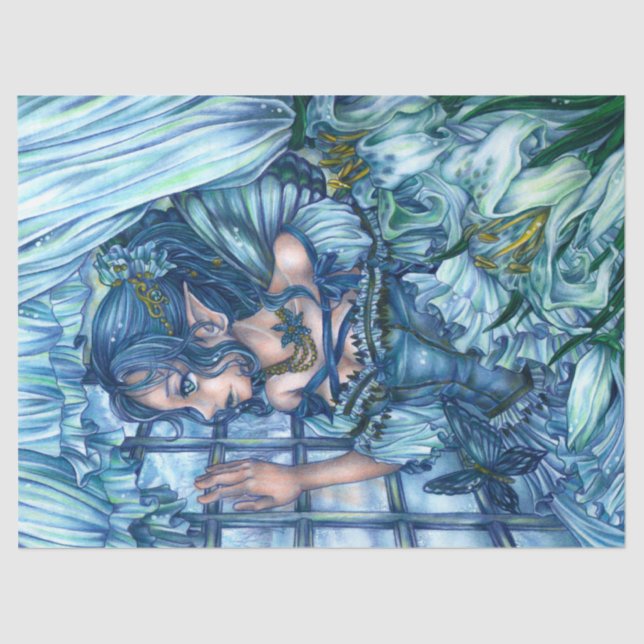 Papel De Seda Fantasy Fairy Anime Girl Victorian Blue (Frente )