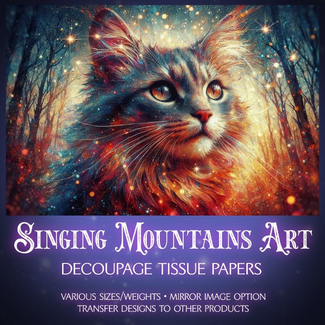 Papel De Seda Fantasy Forest Cat Fairy Lights Decoupage  (Criador carregado)