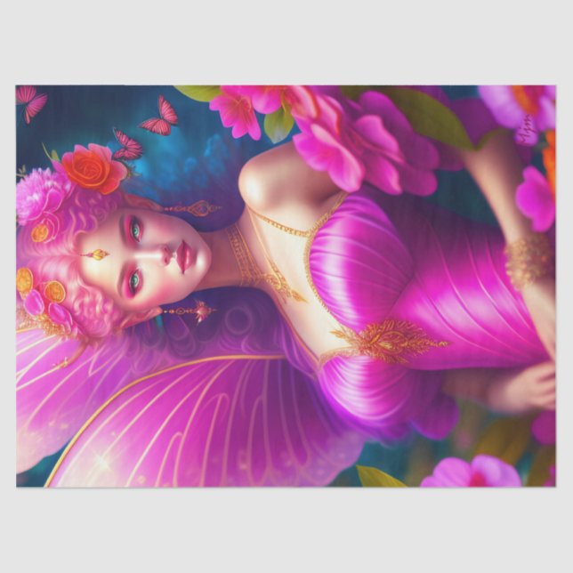 Papel De Seda Fantasy Fuchsia Flores Flores Flores Desligam (Frente )