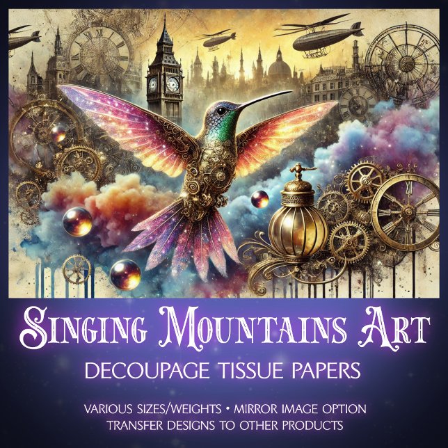 Papel De Seda Fantasy Hummingbird Steampunk Landscape Decoupage (Criador carregado)