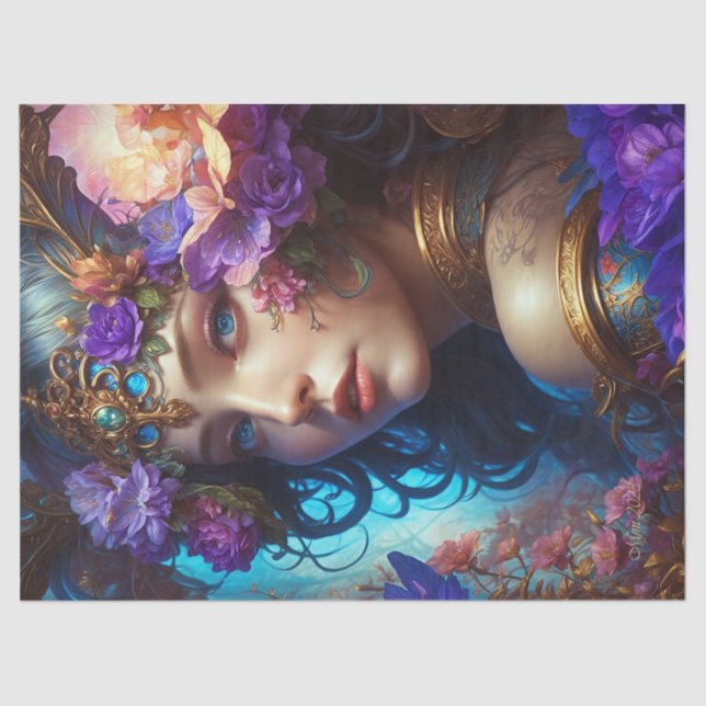 Papel De Seda Fantasy Linda Decoupage de Flores Roxas (Frente )