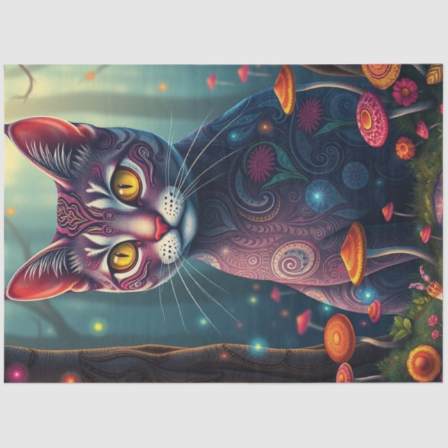 Papel De Seda Fantasy Mshroom Forest Roxo Cat (Frente )
