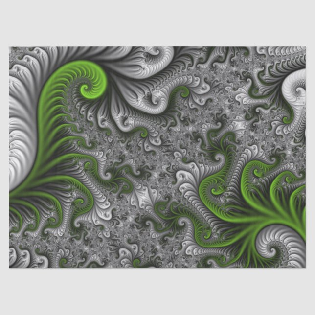 Papel De Seda Fantasy Mundo Verde E Arte Fractal Cinza (Frente )
