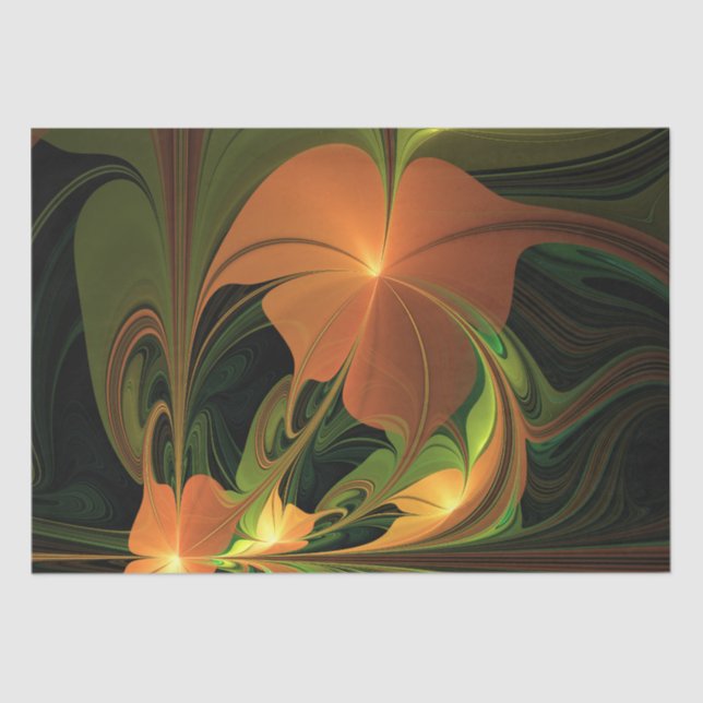 Papel De Seda Fantasy Plant Abstrato Green Rust Brown Fractal (Frente )