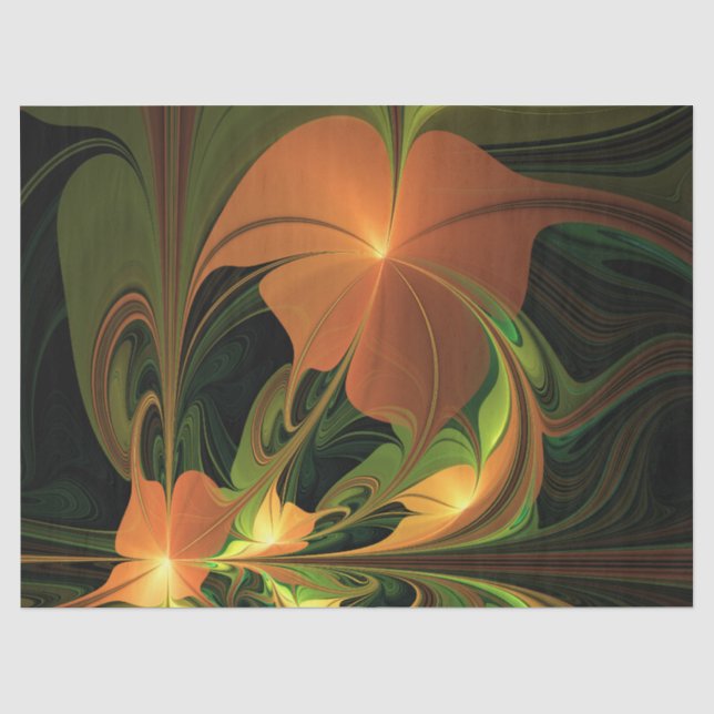 Papel De Seda Fantasy Plant Abstrato Green Rust Brown Fractal (Frente )