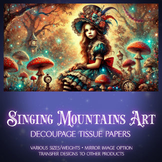 Papel De Seda Fantasy Steampunk Alice On Mushroom Decoupage